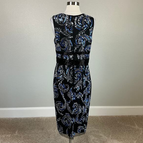 Aidan Mattox Beaded Deep V-Neck Midi Sheath Sparkly Cocktail Dress Black Size 8 - Picture 6 of 13